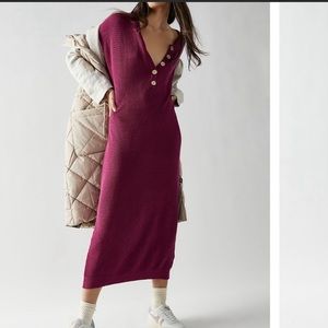 NEW Free People Hailee sweater midi dress in Mulberry